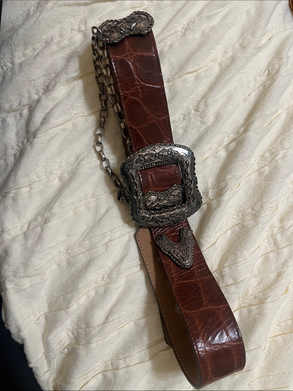 Streets Ahead Brown Leather Belt with Ornate Silver Buckle